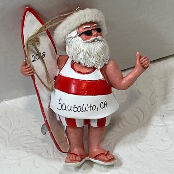 Hitchhiking Surfing Santa 2018 Sausalito, CA Hanging Christmas Tree Ornament - Picture 4 of 9